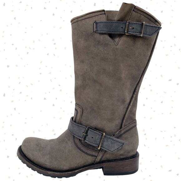 Freebird By Steven Prince Boot Gray Engineer Buckle Biker Moto Boots Size 7 - Picture 2 of 16